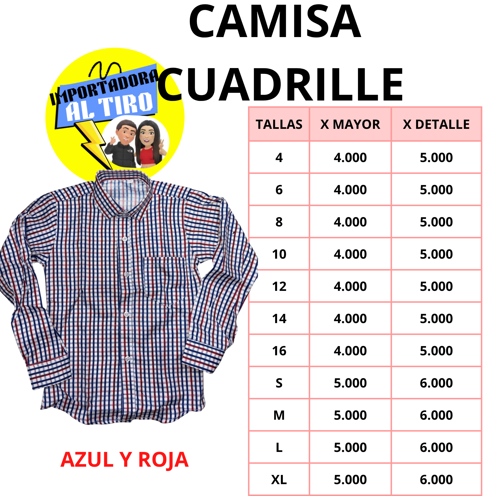 CAMISA CUADRILLE ROJO Y AZUL