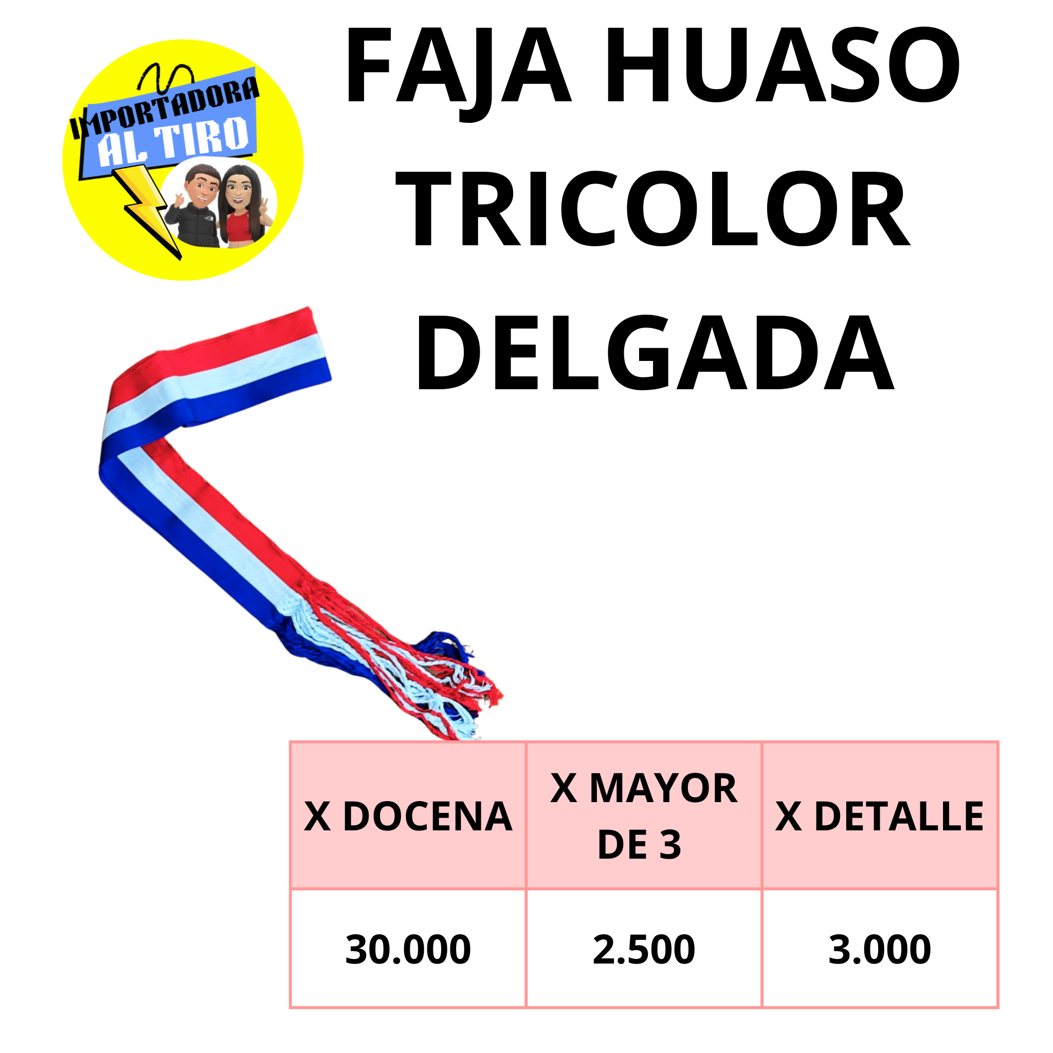 FAJA DE HUASO DELGADA TRICOLOR