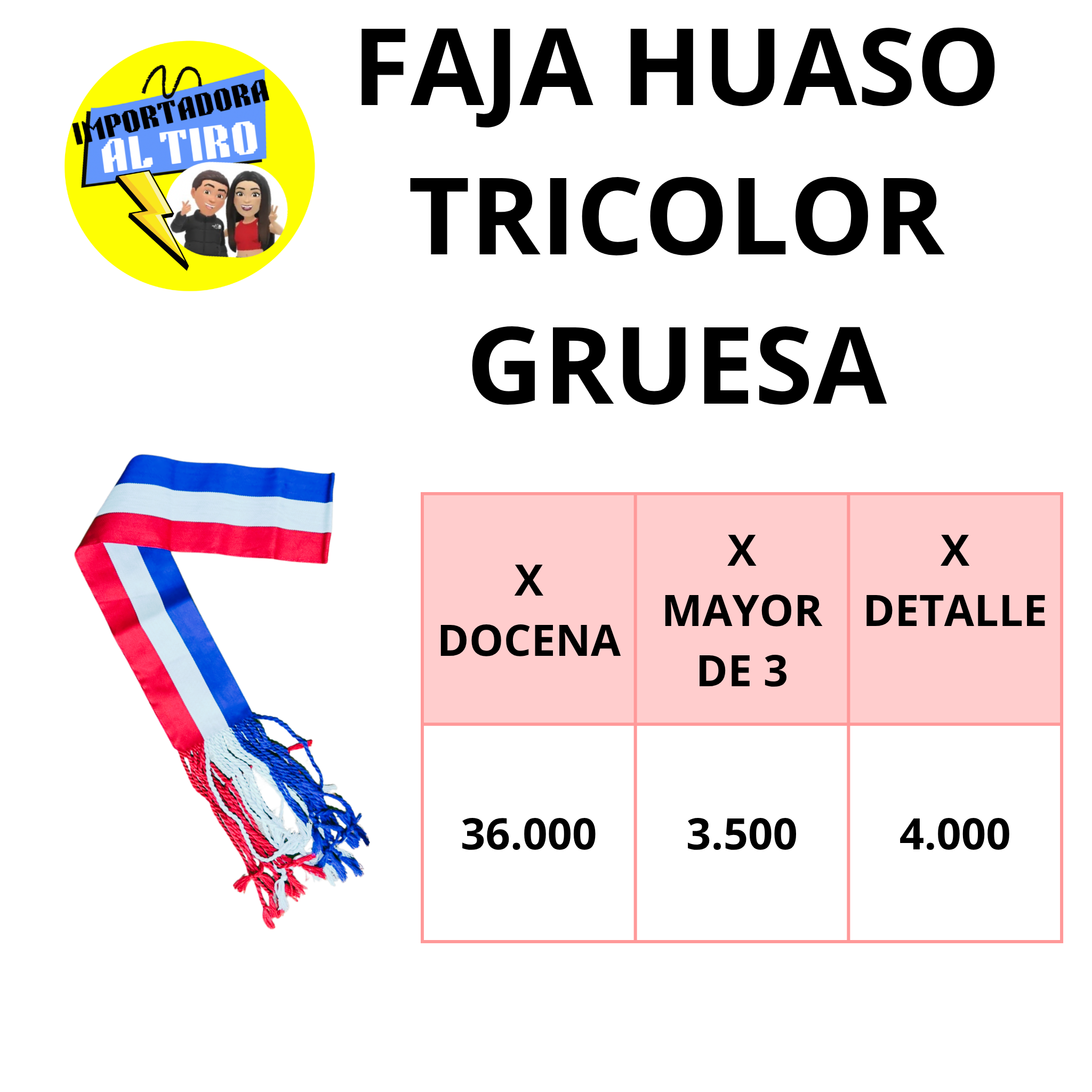 FAJA DE HUASO GRUESA TRICOLOR