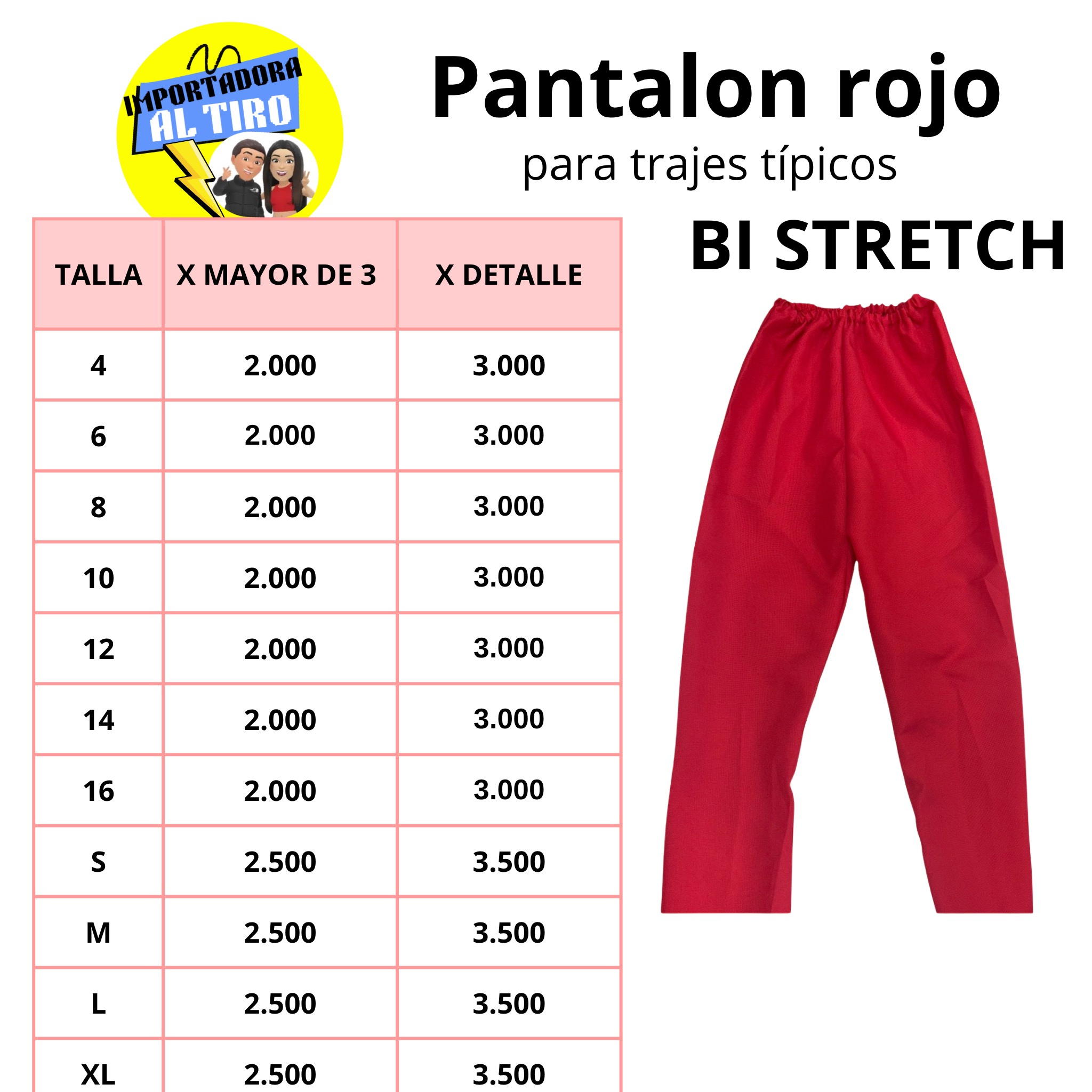 PANTALON ROJO BI STRETCH