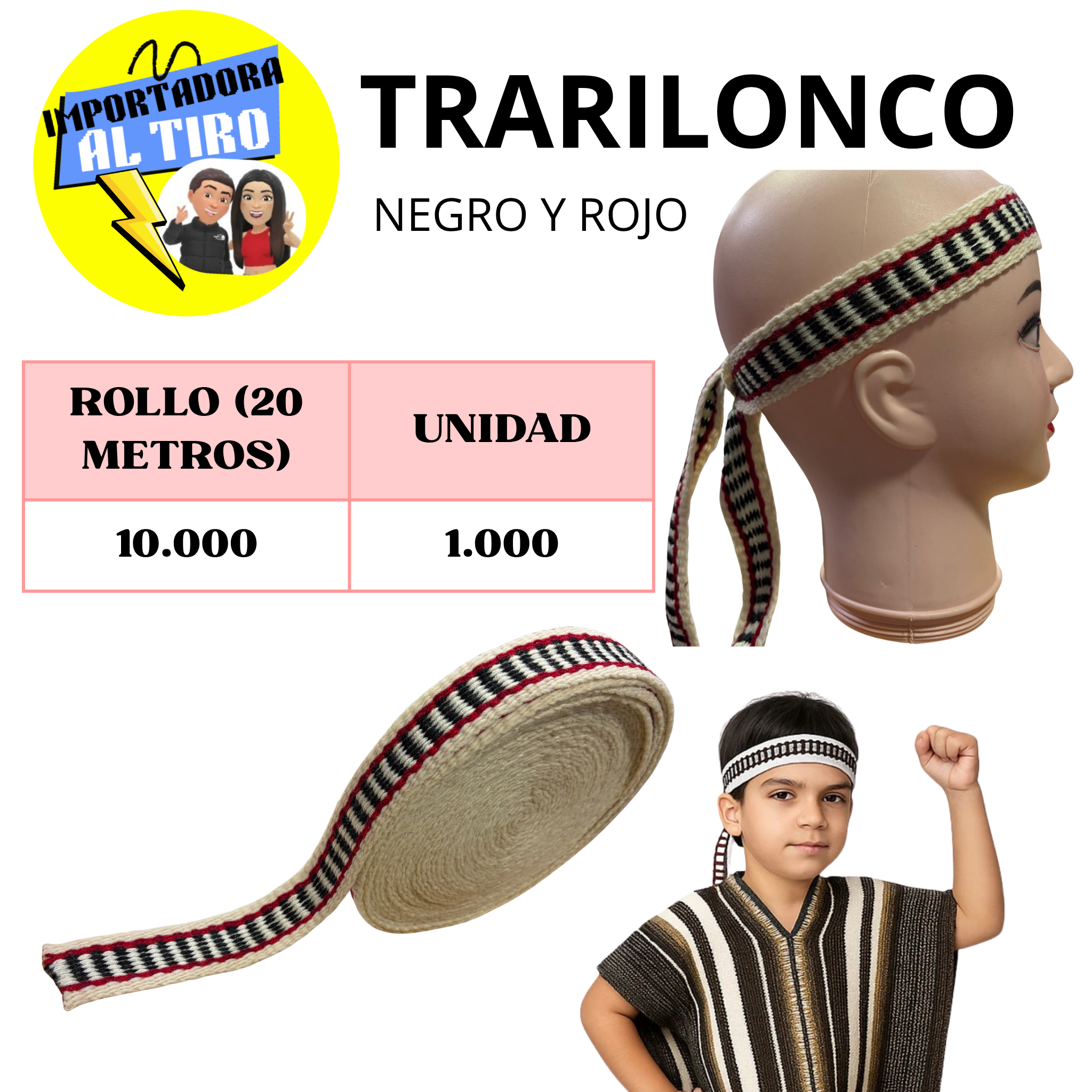 ROLLO TRARILONCO NEGRO Y ROJO